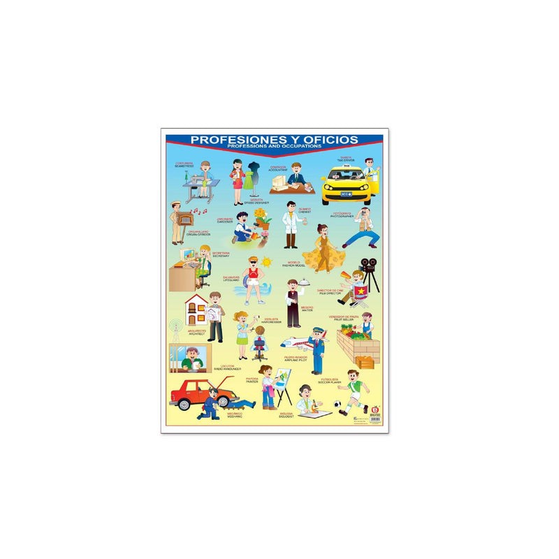 Póster Profesiones y Oficios azul